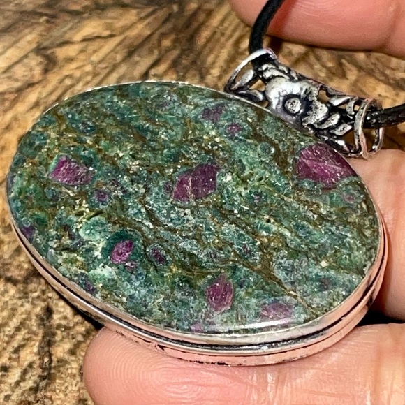 Deep Green Ruby Fuchsite Pendant 1 1/2”x 1 1/2” - Picture 7 of 15